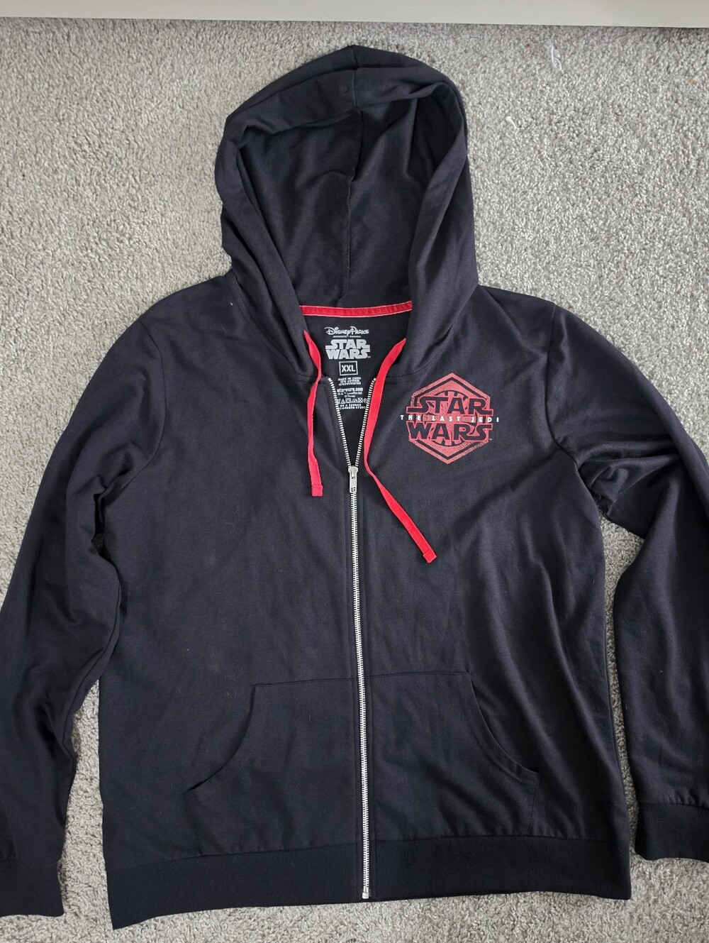 Star Wars Black Zip-Up Windbreaker Hoodie with Red Accents